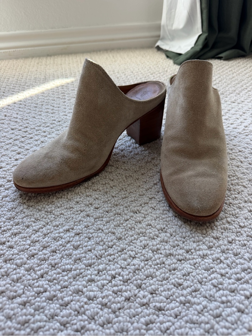 Frye Beige Suede Block Heel Mule Booties